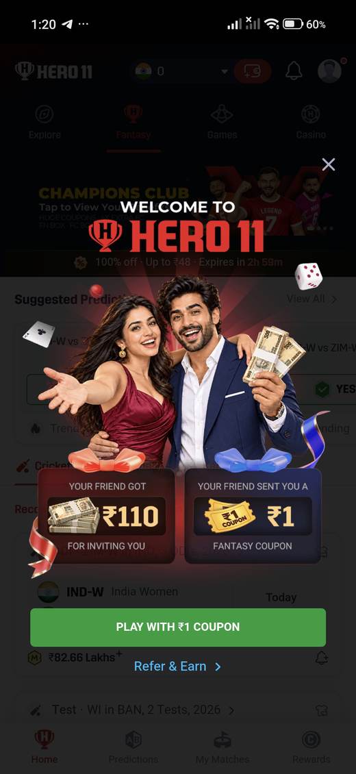 Hero11 welcome promotion overlay with a coupon message. It is not an offer from this site.